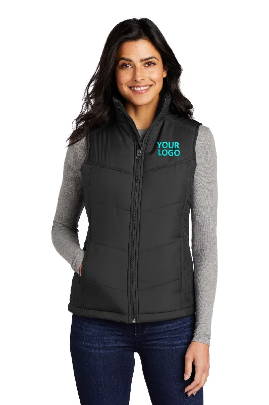 women's waistcoats with v-neckswomen's waistcoats with v-necksPort Authority Ladies Puffy Customized Vests, Black/Black